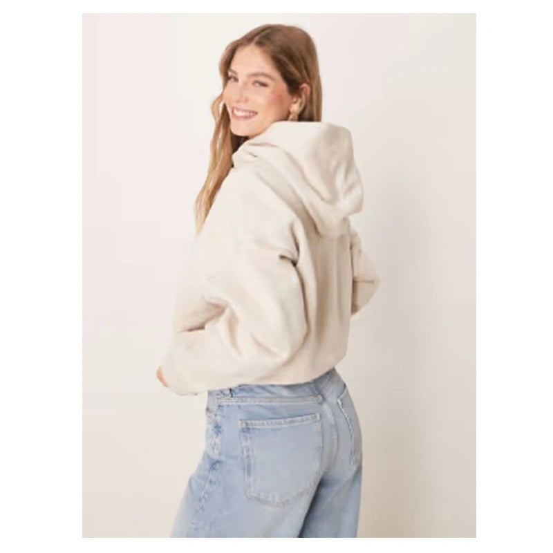ASOS DESIGN Hoodie With Bubble Hem Detail in Stone