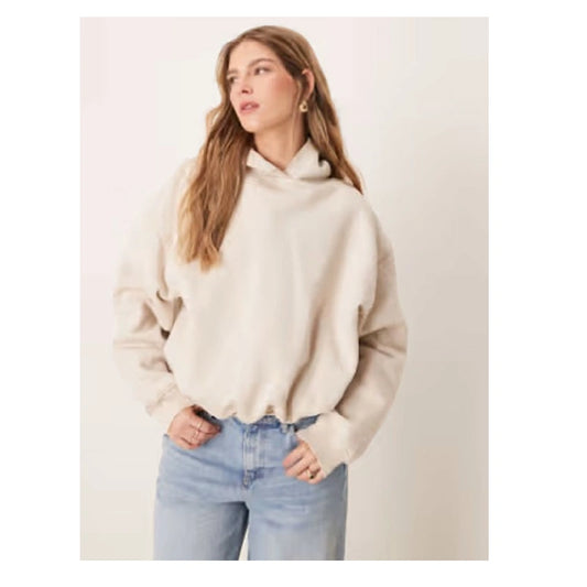 ASOS DESIGN Hoodie With Bubble Hem Detail in Stone