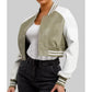 Women’s Olive Green and White Leather Varsity Jacket