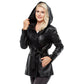 Women’s Real Black Leather Hooded Belted Coat