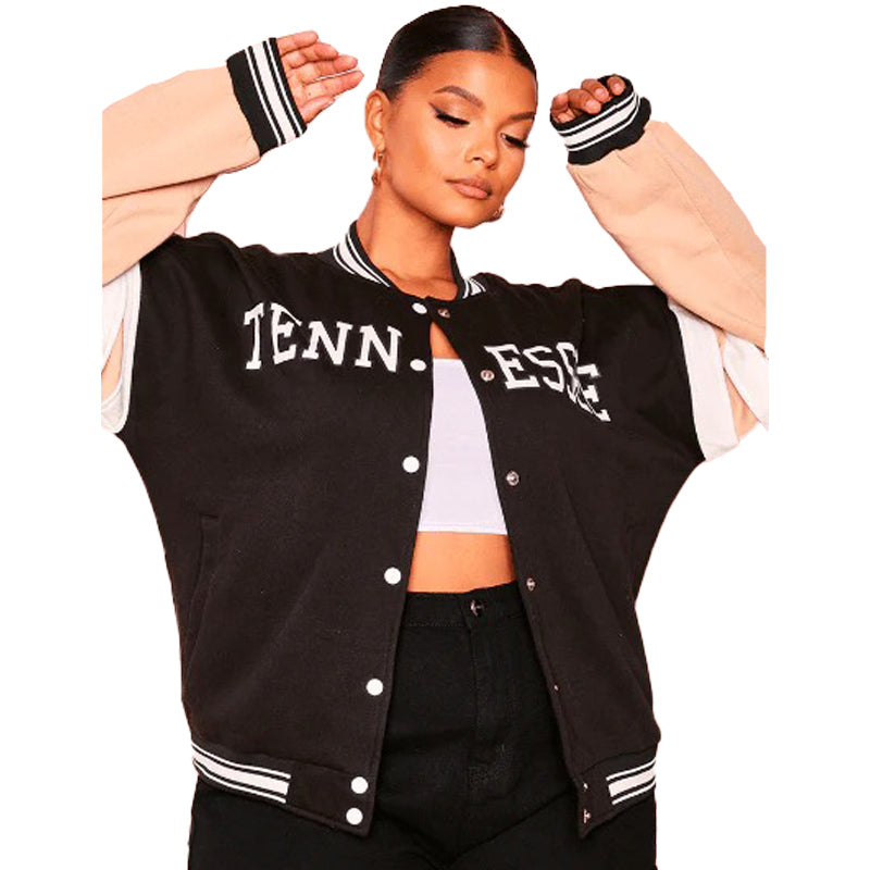 Womens-Varsity-Bomber-Jacket-In-Black