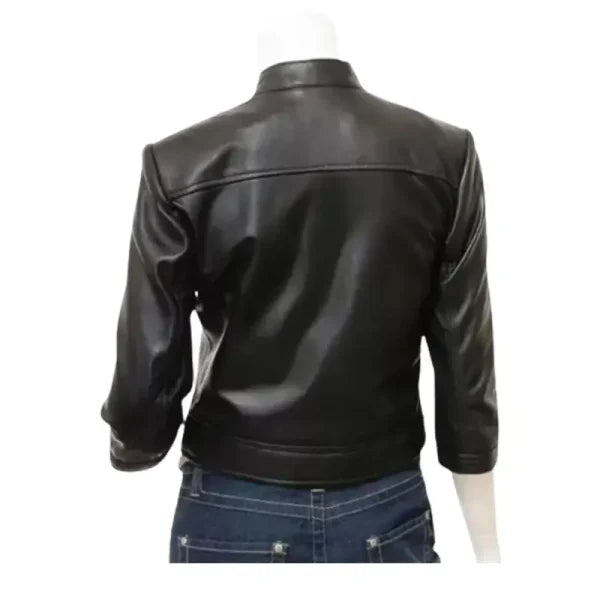 Womens Black Cropped Leather Jacket