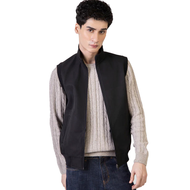 Black Sleeveless Zipper Jacket