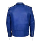 Blue Studded Biker Leather Jacket