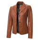 Women’s Two Button Tan Leather Blazer Jacket