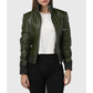 Womens Green Bomber Leather Jacket