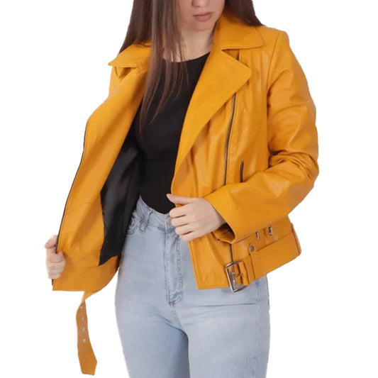 Women’s Yellow Biker Leather Jacket