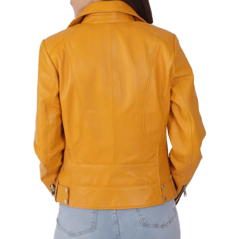 Women’s Yellow Biker Leather Jacket
