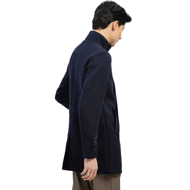 Dark Blue Wool Blended Long Coat