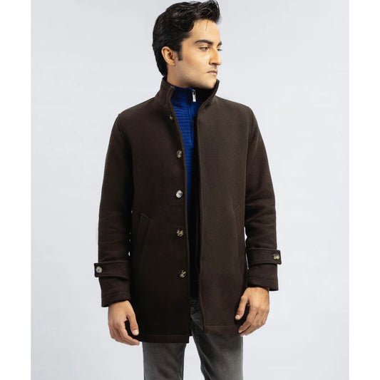 Dark Chocolate Brown Wool Blended Long Coat