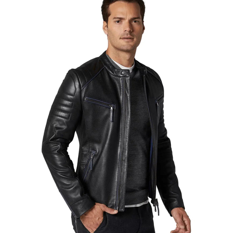 Men’s Real Black Leather Sport Dazzling Jacket