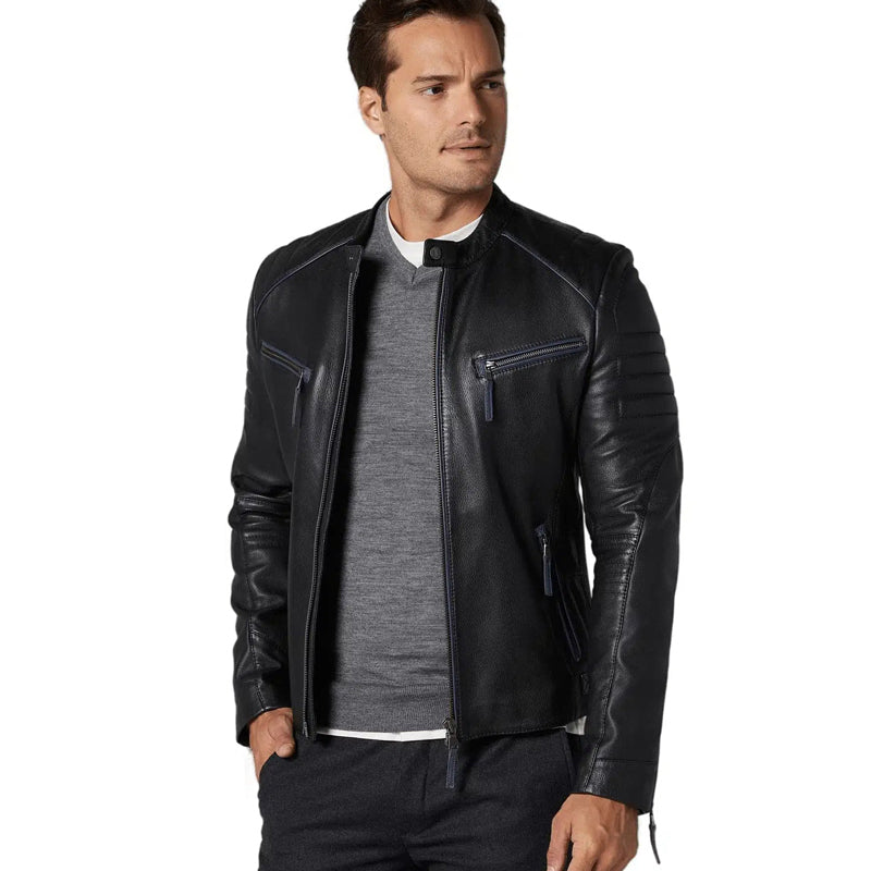 Men’s Real Black Leather Sport Dazzling Jacket