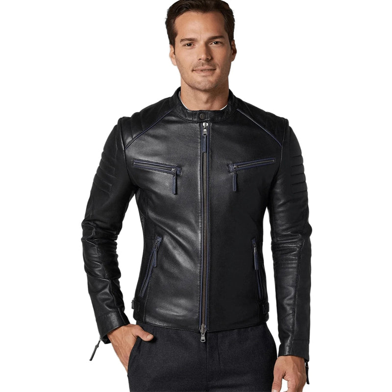 Men’s Real Black Leather Sport Dazzling Jacket