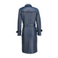 Women’s Double Breasted Blue Leather Trench Coat