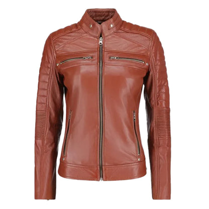 Women’s Brown Biker Leather Jacket