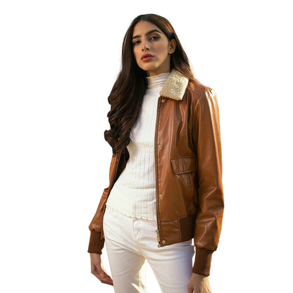 Fur Collar Bomber Leather Jacket