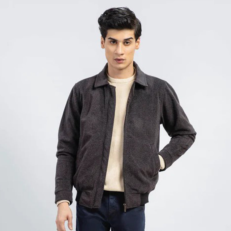 Grey Tweed Wool Blended Classic Collar Jacket