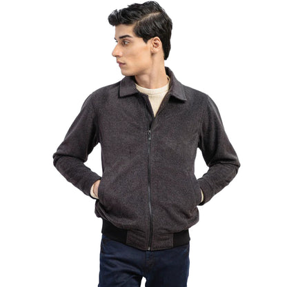 Grey Tweed Wool Blended Classic Collar Jacket