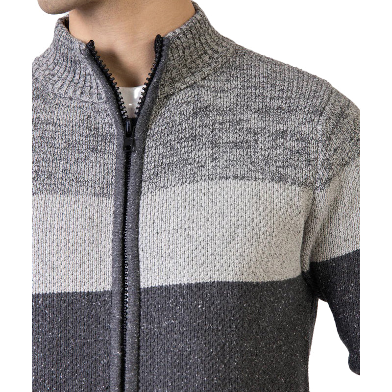 Grey Two Tone Chunky Knitted Zipper Jacket