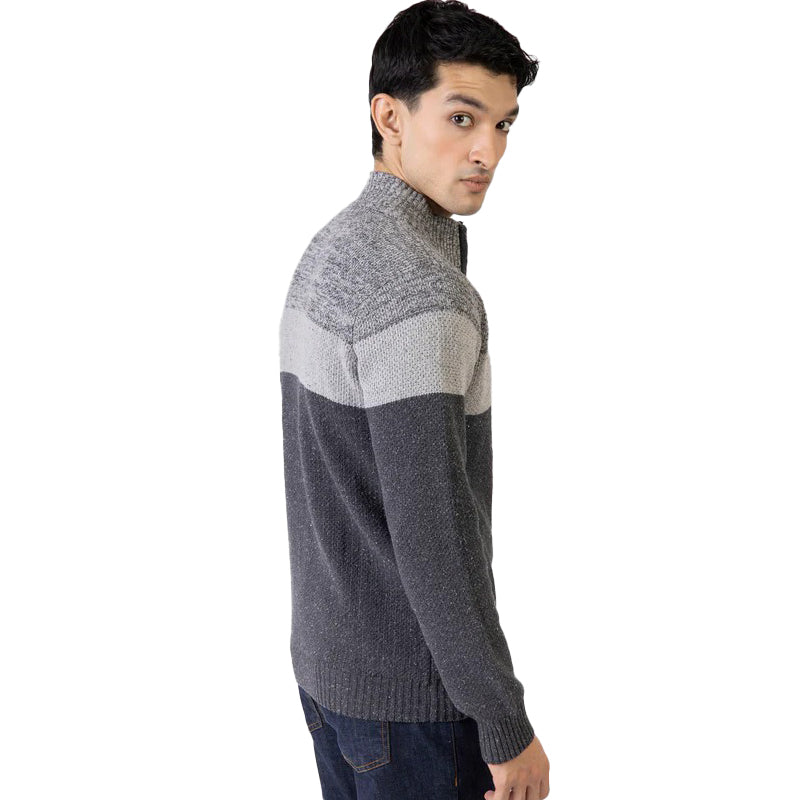 Grey Two Tone Chunky Knitted Zipper Jacket