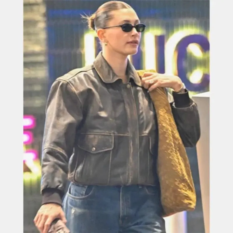 Hailey Bieber Los Angeles Brown Leather Jacket