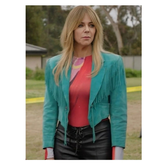 High Potential Kaitlin Olson Teal Fringed Jacket