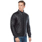 Men’s Real Black Leather Quilted Bomber Jacket
