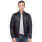 Men’s Real Black Leather Quilted Bomber Jacket
