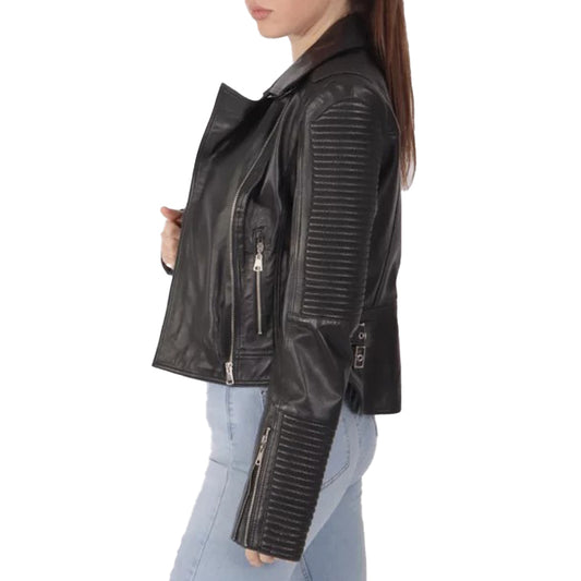 Womens Black Biker Leather Jacket
