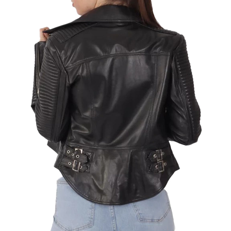Womens Black Biker Leather Jacket