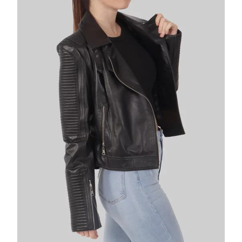 Womens Black Biker Leather Jacket