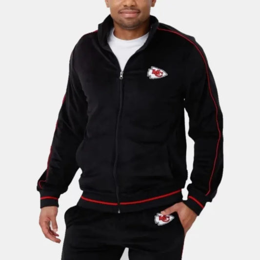 Kansas City Chiefs Black Velour Tracksuit Front