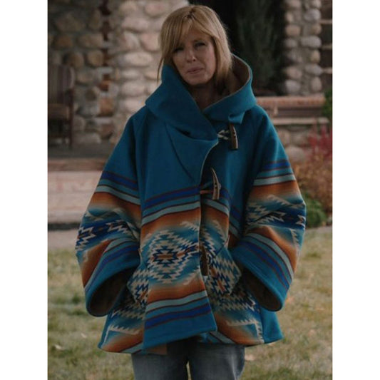 Kelly Reilly Yellowstone Blue Hooded Coat