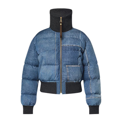 LV Denim Print Cropped Puffer Jacket
