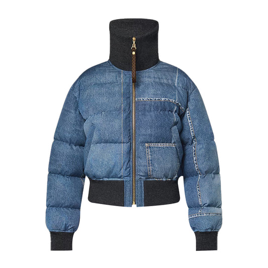 LV Denim Print Cropped Puffer Jacket