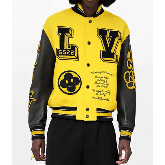 LV Letterman Yellow and Black Leather Jacket