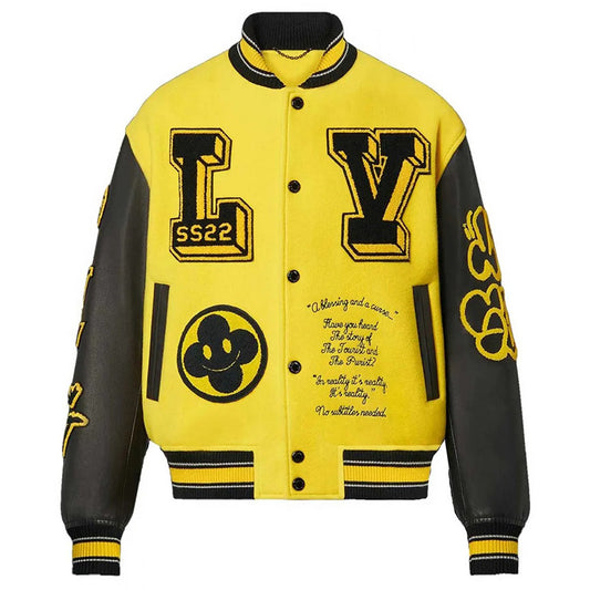 LV Letterman Yellow and Black Leather Jacket