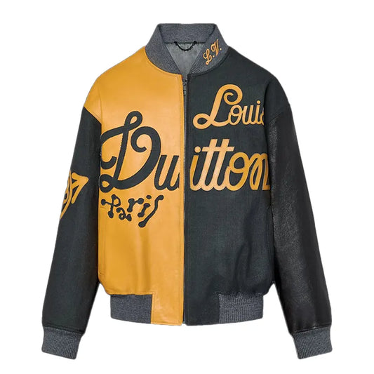 LV Mix Canvas Leather Bomber Jacket