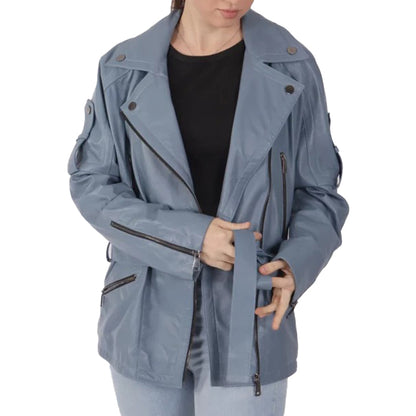 Women's Blue Biker Leather Jacket