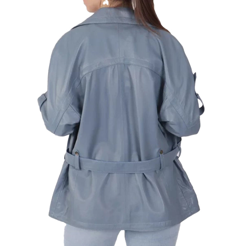 Women’s Blue Biker Leather Jacket