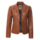 Women’s Two Button Tan Leather Blazer Jacket