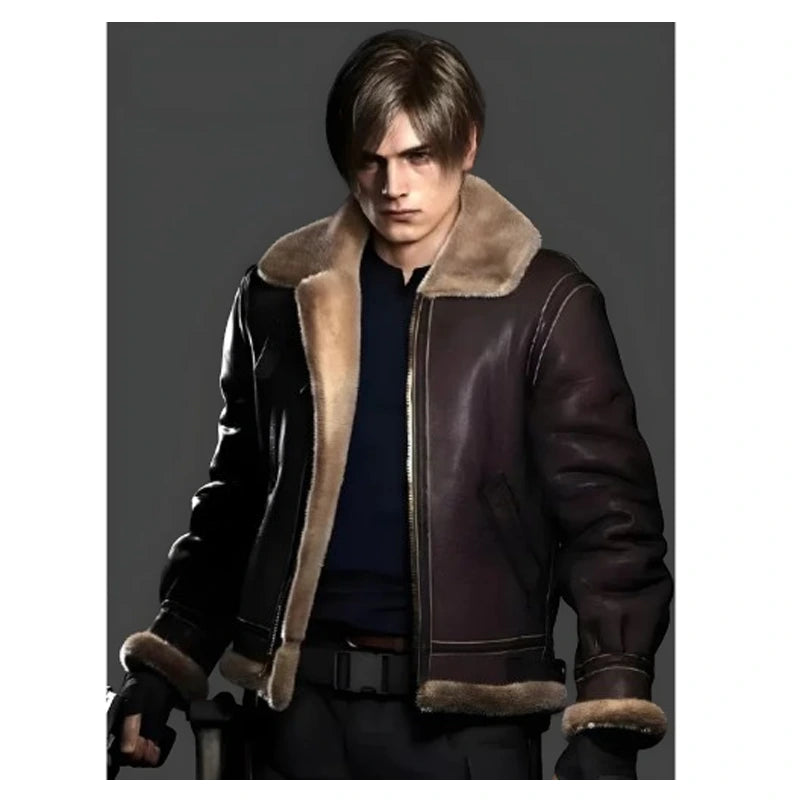 Leon Kennedy RE4 Men’s Brown Leather Jacket