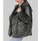 Women’s Black Hooded Biker Leather Jacket
