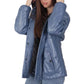 Women’s Blue Hooded Leather Jacket