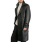 Men’s Belted Double Breasted Black Leather Trench Coat