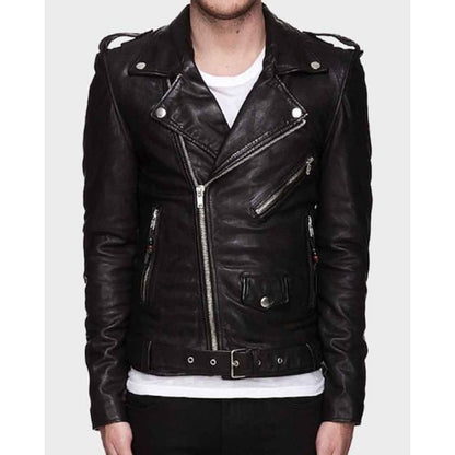 Mens Zipper Motorcycle Leather Jacket