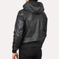 Men’s Black Bomber Hooded Leather Jacket