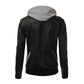 Mens Black Leather Hooded Jacket