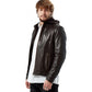 Men’s Real Brown Leather Hooded Jacket