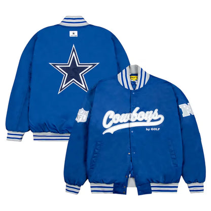 Men's Dallas Cowboys Blue Satin Full-Snap Bomber Jacket